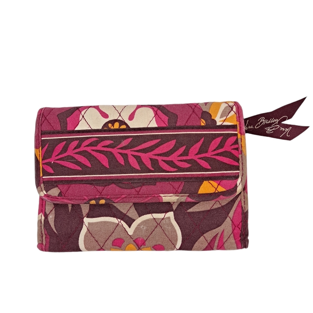 Vera Bradley Trifold Clutch Wallet Quilted Floral Red Pink Burgundy